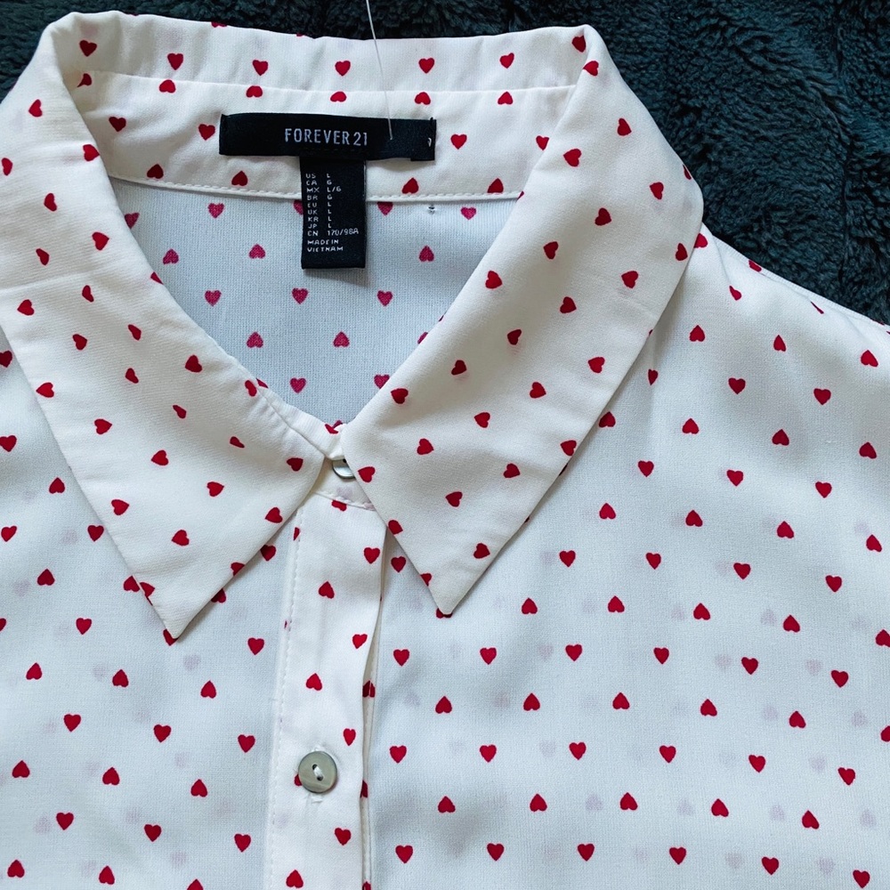 Forever 21 Heart Print Button-Up Blouse